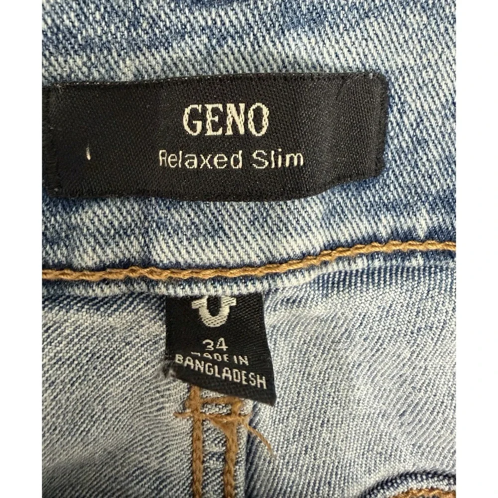 True Religion Mens Geno SN Flap Slim Light Bliss Wash Jeans Pants Size 34x32 NWT